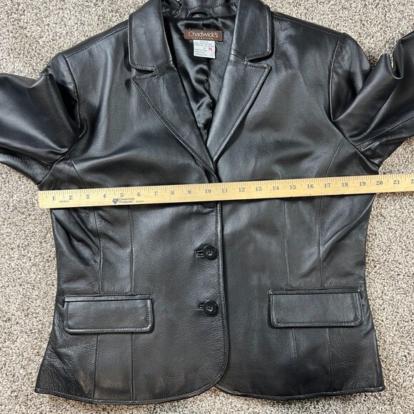 Chadwicks Leather Jacket Womens 12 Black Blazer Button Fitted Biker 90s Y2K - Picture 14 of 16